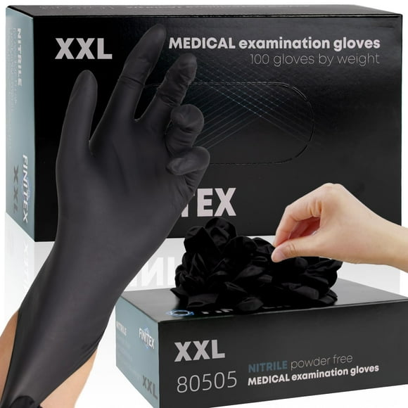 Guantes desechables FINITEX de nitrilo negro, 5 mil, 100 unidades