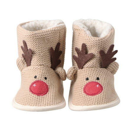 

Dytern Winter Baby s Christmas Cotton Shoes Elk Pattern Warm Bottom Boots Non-slip Winter Shoes Infant Boots for Baby 0-12 Months (Size 2 Beige 12cm)