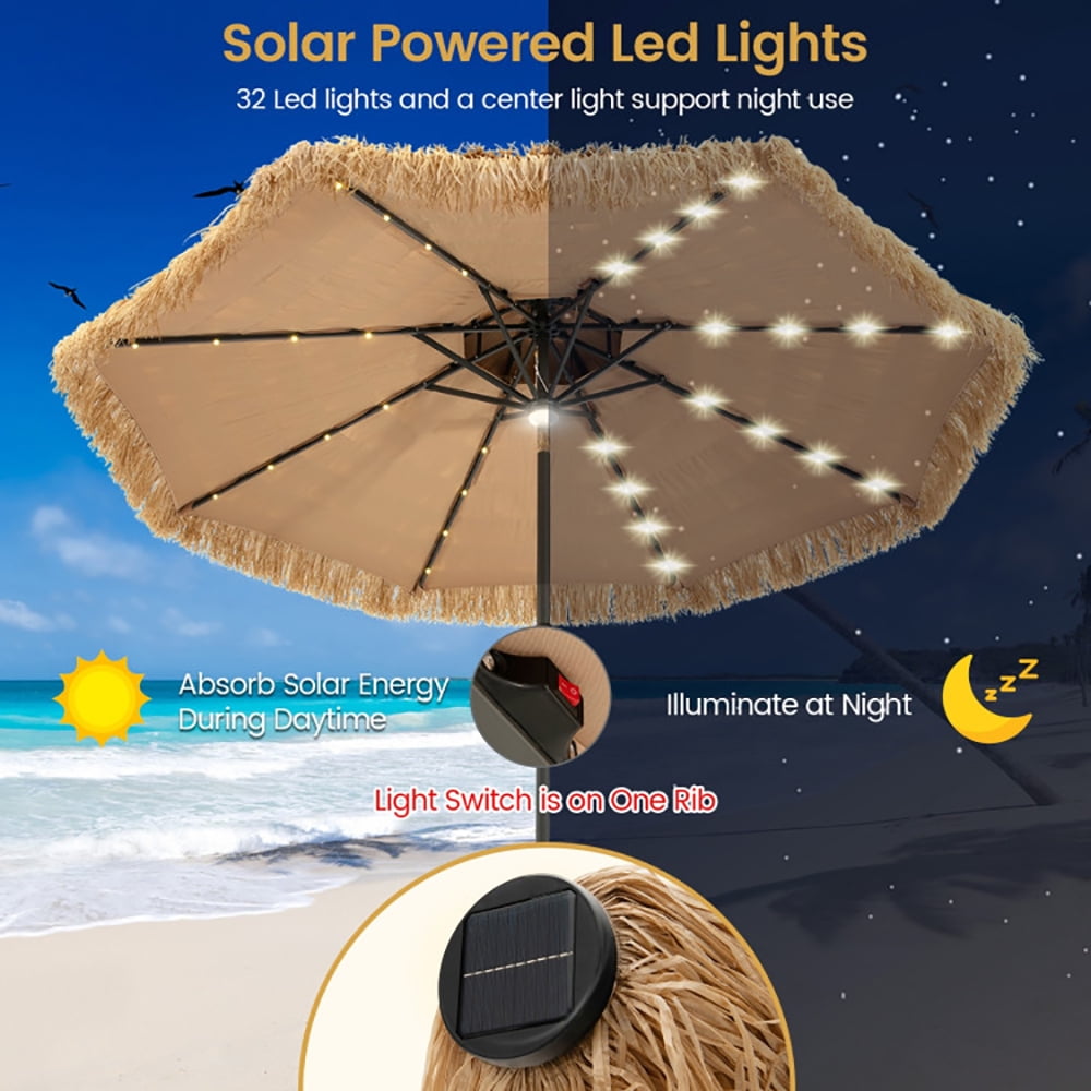 Aimee Lii 9 Feet Solar Powered Thatched Tiki Patio Umbrella with Led Lights, Table Umbrella Outdoor Patio Aimee Lii 9 Feet Solar Powered Thatched Tiki Patio Umbrella with Led Lights, Table Umbrella Outdoor Patio