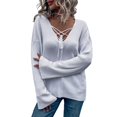 thumbnail image 1 of Gibobby Suéteres mujer, Suéter de Cuello en V con Cable sólido de Ajuste clásico. Chamarra sin botón para Mujer(Blanco,G), 1 of 5