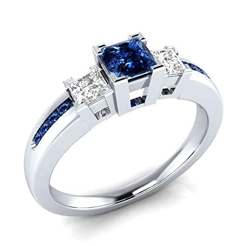 925 Sterling Silver Blue Sapphire Cubic Zirconia cz Women Eternity Wedding Band 