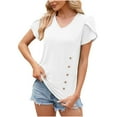 thumbnail image 1 of AherBiu Womens Short Sleeve Tops V Neck Dressy Casual Button Loose Solid Color Basic Summer Tshirts Tops, 1 of 5