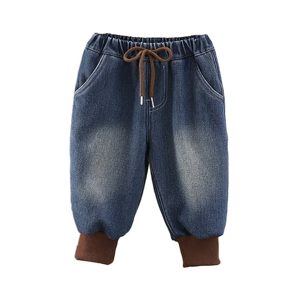 Chenyin Infant Baby Boys Girls Fleece Jeans Pants Elastic Waist Soft Denim Pants Fall Winter Padded Trousers for Toddler 6 Months - 4 Years