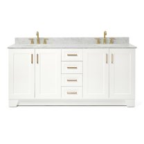 Ariel Taylor 73 In. Double Oval Sink Vanity With Carrara White Marble 0.75In Countertop In White
