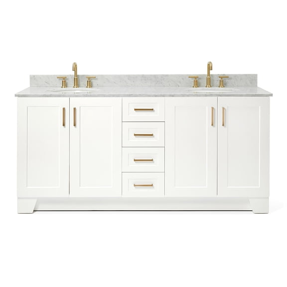 Ariel Taylor 73 In. Double Oval Sink Vanity With Carrara White Marble 0.75In Countertop In White