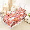 thumbnail image 4 of Manfei Cartoon Watercolor Ghost Pumpkin Twin Sheets 3pcs, Halloween Fall Sunflower Daisy Bedding, Pink Orange White,1 Fitted Sheet, 1 Flat Sheet and 1 Pillowcase, 4 of 5