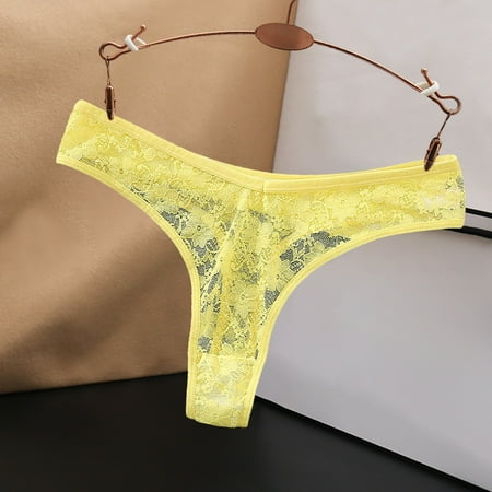 BYHONG Women s Low Waist Lace Briefs Solid Color Cotton Crotch Underwear Panties Panties for Women Yellow S