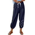 thumbnail image 2 of TMOYZQ Linen Pants Women Elastic High Waistd Dandelion Printed Drawstring Pants Lightweight Breathable Joggers Summer Baggy Wide Leg Trousers with Pockets, 2 of 5