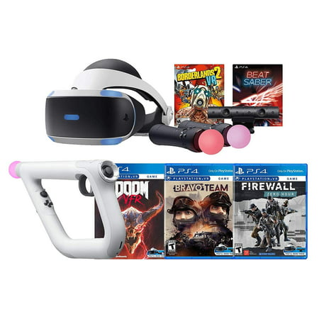 Playstation 4 VR FPS Aim Controller Deluxe Bundle: Borderlands 2 VR, Firewall Zero Hour, Doom VFR, Bravo Team, Beat Saber, Playstation VR Headset with Motion