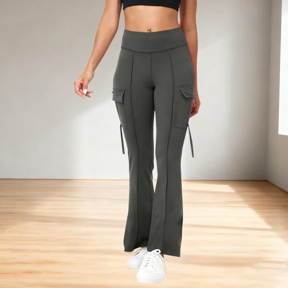 WMTBSRSW Yoga Flare Leggings for Women Tummy Control High Waisted Pants Workout Leggings Cargo with Multi Pockets Casual Bootcut Pants Dark Gray S