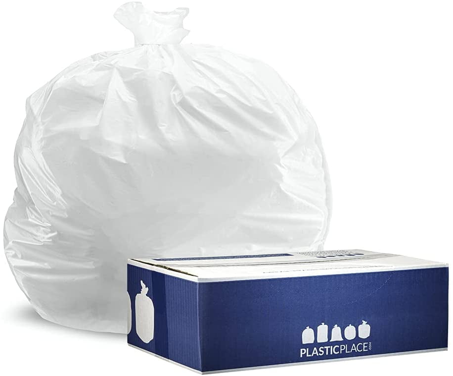 250 Count Plasticplace 32-33 Gallon Trash Bags │ 16 Microns │ Clear High Density Garbage Can Liners │ 33” x 40” 