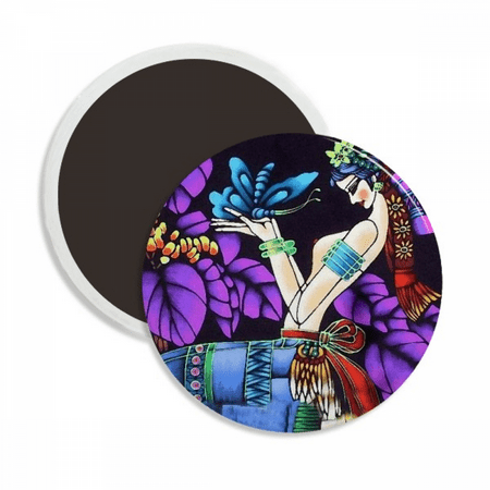

Woman Romance Moonlight Tree Round Ceracs Fridge Magnet Keepsake Decoration