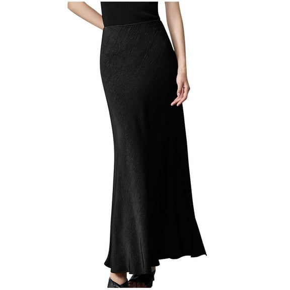 Bovxnpu Plus Size Skirts For Women, Women Long Satin Skirt High Waist Flowy A-Line Midi Skirts, Fall Fashion Women Casual Comfortable Solid Color High Waisted Skirt L