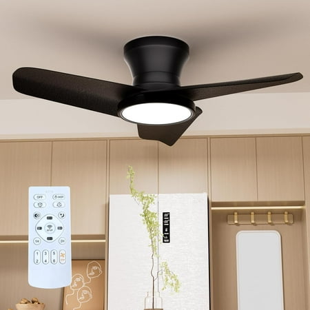 

Ceiling Fans With Lights 22 Inch Low Profile Ceiling Fan With Light And Remote Control Flush Mount Reversible 3Cct Dimmable Noiseless Black Ceiling Fan For Bedroom Indoor/Outdoor Use