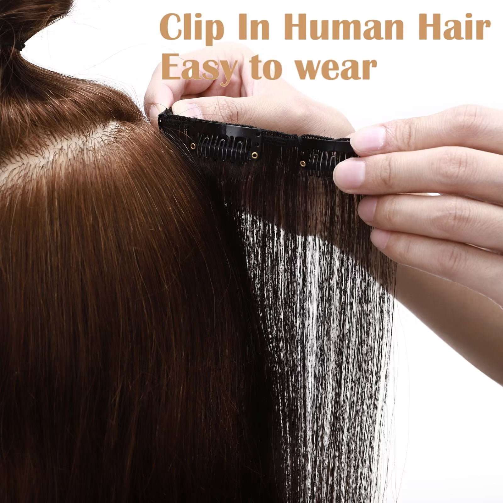 MY-LADY 8Pcs 18Clips Clip in Hair Extensions Human Hair for Women Double Weft Brazilian Remy Straight Human Hair Clip in Hairpiece 16inch #1BT4 Black Brown to Medium Brown
