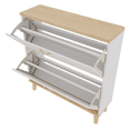thumbnail image 5 of Lisonu Slim Shoe Cabinet, White & Natural Wood. 2 Flip Drawer Shoe Rack for Entryway, Holds 8-16 Pairs. MDF Organizer with Wood Legs, 9.45" Deep., 5 of 11