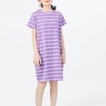 thumbnail image 2 of CHEEREAM Girl's Short Sleeve Crew Neck Basic Summer Mini Dresses Striped Casual Straight Hem T Shirt Dress Purple 11 Years, 2 of 7
