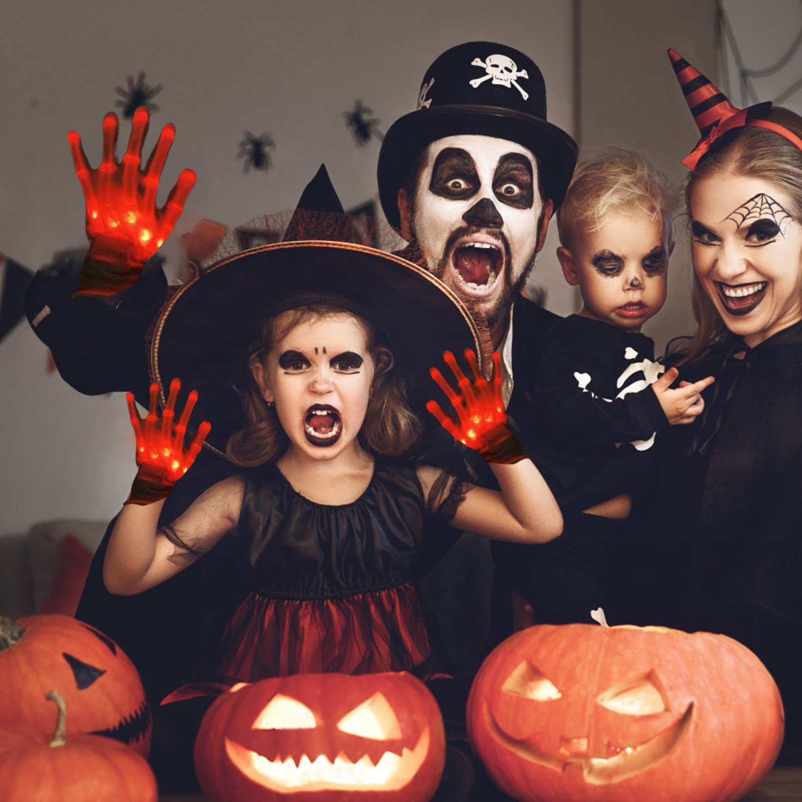 Halloween LED Glowing Hand Bone Gloves Cool Cosplay Props Adults