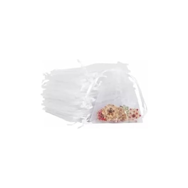 100 Piezas Bolsas de Organza 7x9CM, Mini Bolsas de Regalo con Cordón, Bolsas de Dulces para Boda, Fiesta, Cumpleaños, Navidad, Joyería, Caramelos, Auriculares, Recuerdos y Souvenirs (Blanco)
