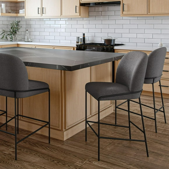 CorLiving Blakeley Modern Boucle Fabric Upholstered Counter Height Bar Stool with Metal Legs – Sold Individually