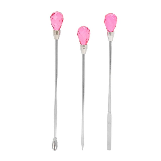 Juego de espátula profesional para decoración de uñas de acero inoxidable, 3 piezas, color rojo rosa