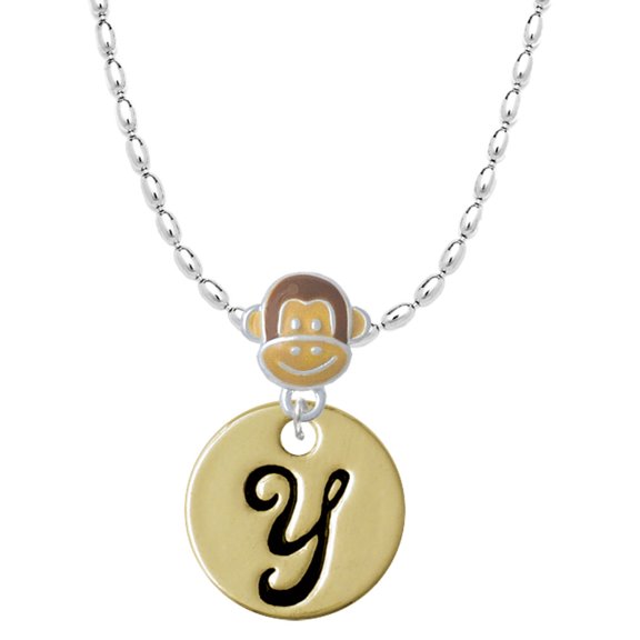 Delight Jewelry Goldtone Large Disc Letter - Y - 3/4'' Mia Monkey Charm Necklace