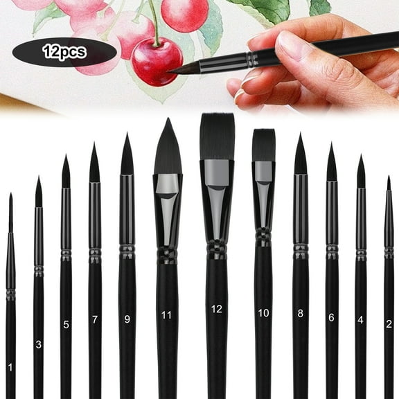 EEEkit 12pcs Nylon Watercolor Paint Brush Set Professional for Watercolor Acrylic Ink Gouache Tempera