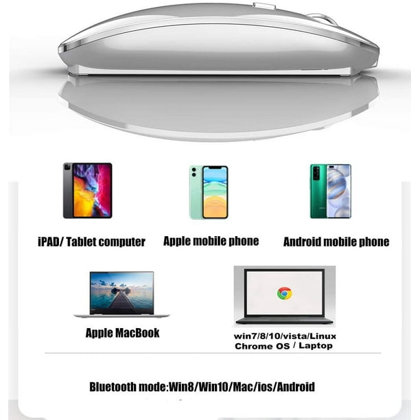 Souris Bluetooth sans fil pour ordinateur portable MacBook Pro Mac MacBook  Air iPad Pro iPad Air iMac Chromebook ordinateur Win7/8/10 PC SAYDY DELL ( souris Bluetooth 5.1+2.4G LED grise) 