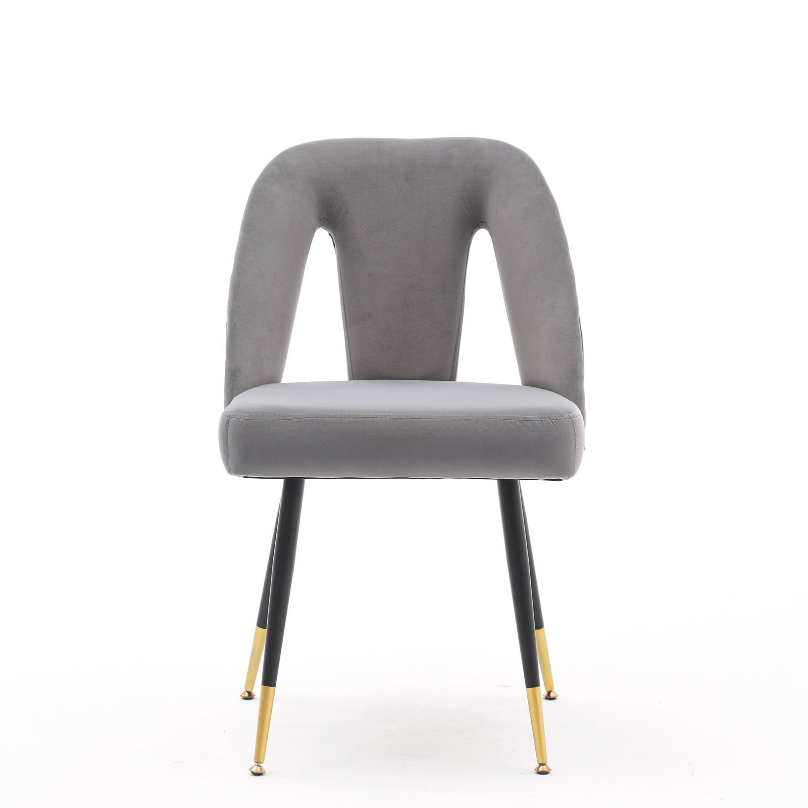 MAYEERTY Modern Contemporary Velvet Dining Chair - Nailheads, Gold-Tipped Black Metal Legs, Gray, Set of 2