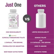 Just One Daily Methylated Multivitamin for Men & Women–60 Caps Adults MTHFR Support, Iron-Free, Natural, USA Made