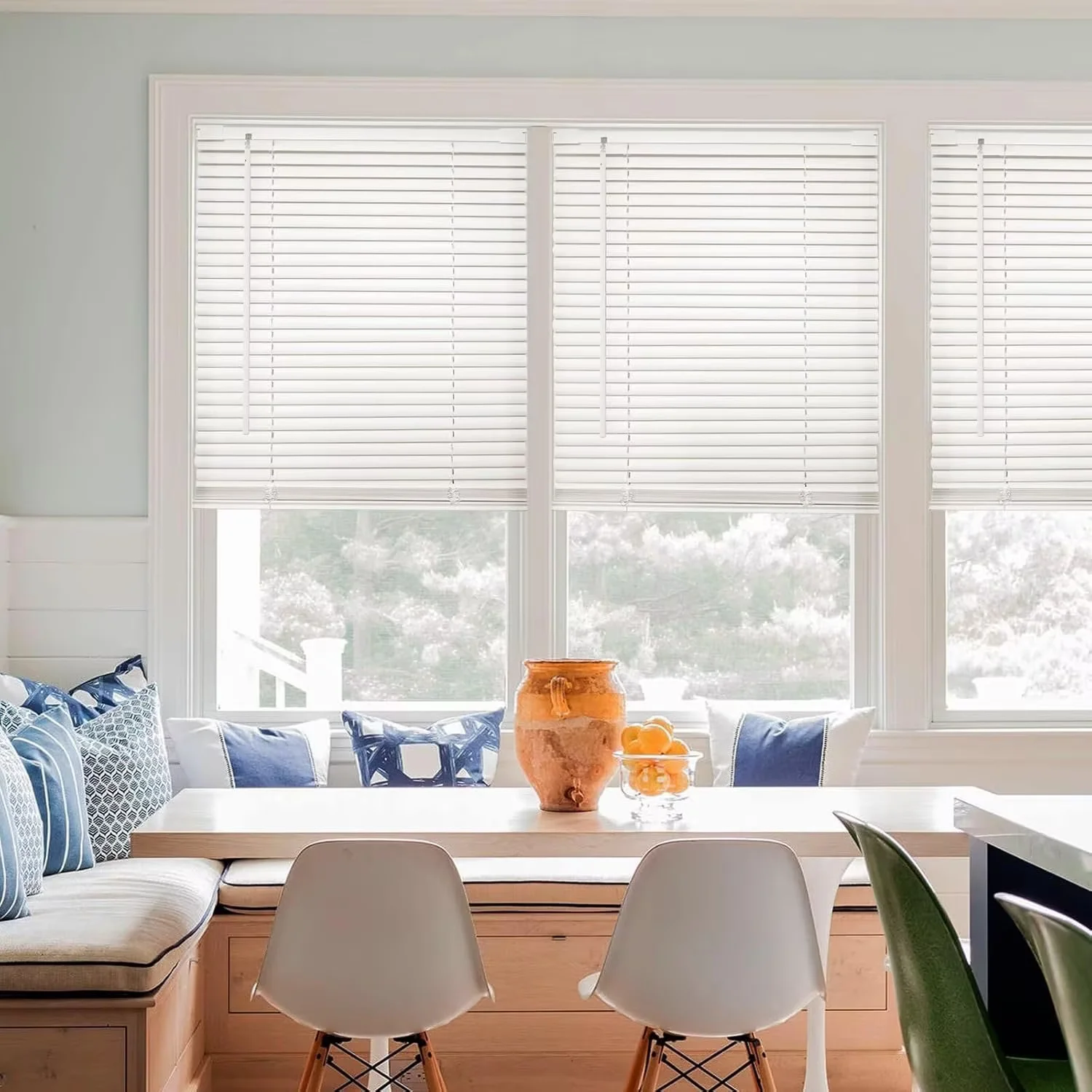 MYshade No Tools-No Drill White-27.5W*64H Cordless 1" Light Filtering Mini Blinds for Indoor Windows Horizontal Shades with Smooth Lift & Dustproof Slats