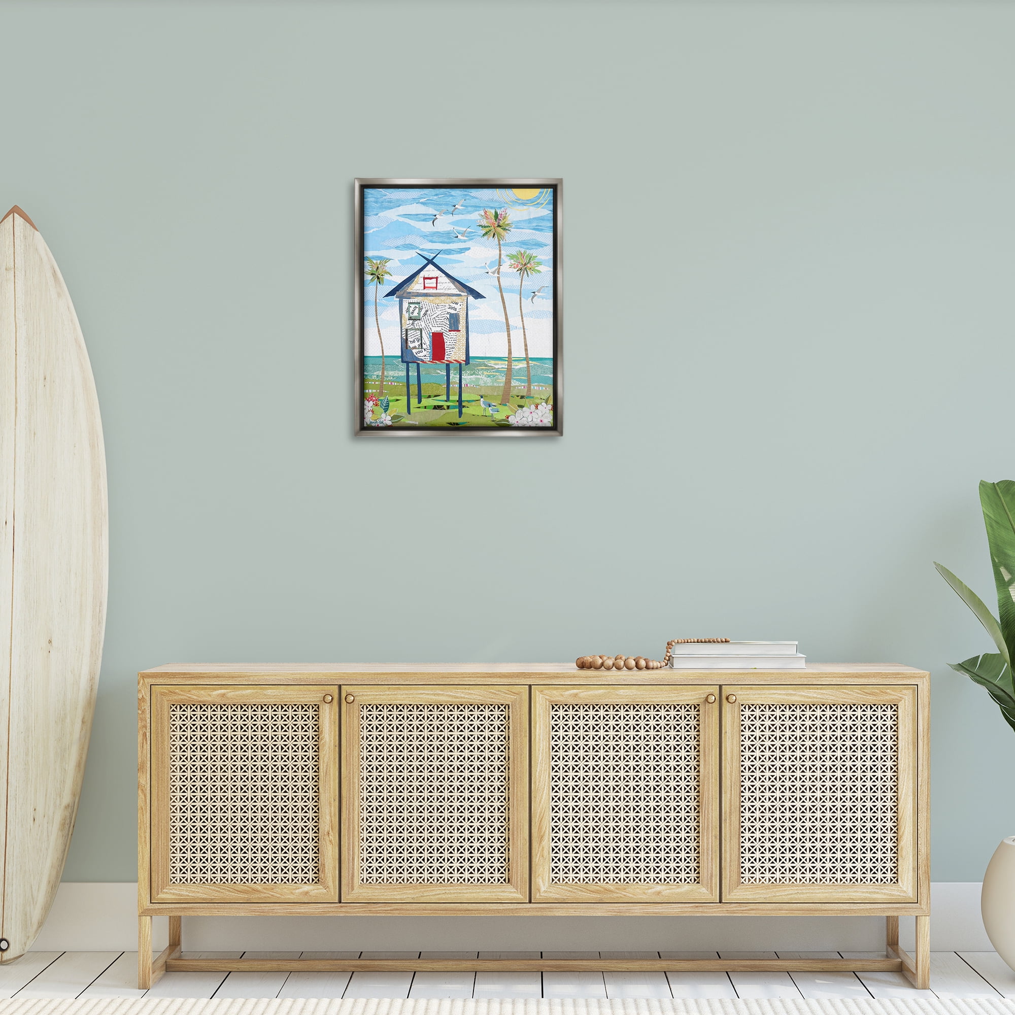 Stupell Industries Beach Vacation Getaway Coastal Painting Gray Floater Framed Canvas Art Print Wall Art, 25 x 31