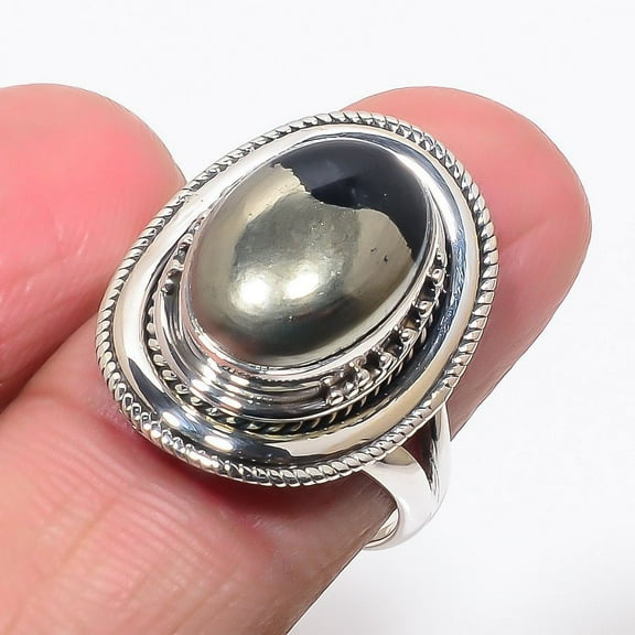 Pyrite Magnesite & Solid 925 Sterling Silver Ring s.8 F267 (SR270-13)