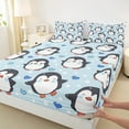 thumbnail image 3 of Manfei Cartoon Animal Lover Twin Sheet Sets, Antarctic Penguin Print Twin Fitted Sheet, Blue Love Heart Flat Sheet, Super Cozy Room Decor, 3-Piece, 3 of 7