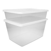 Sterilite Set of (2) 28 Quart Storage Boxes, Clear Plastic Storage Bin with Snap-on Lid, White