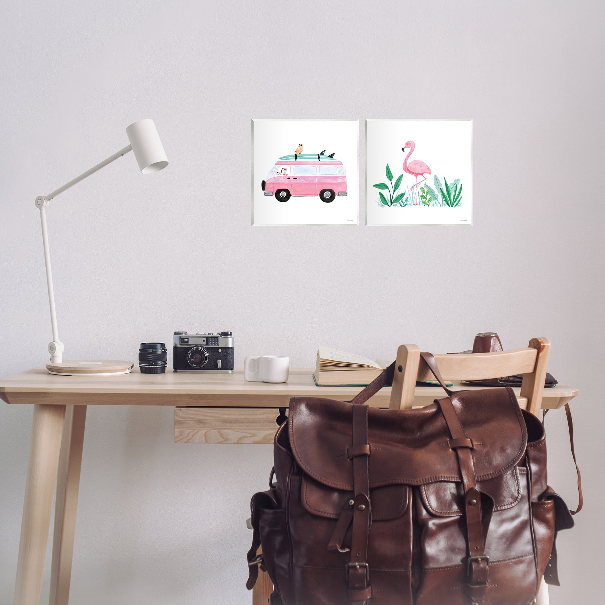 Stupell Industries Flamingos Tropical Vacation Transportation Painting Unframed Art Print Wall Art, 12 x 12, Set of 2