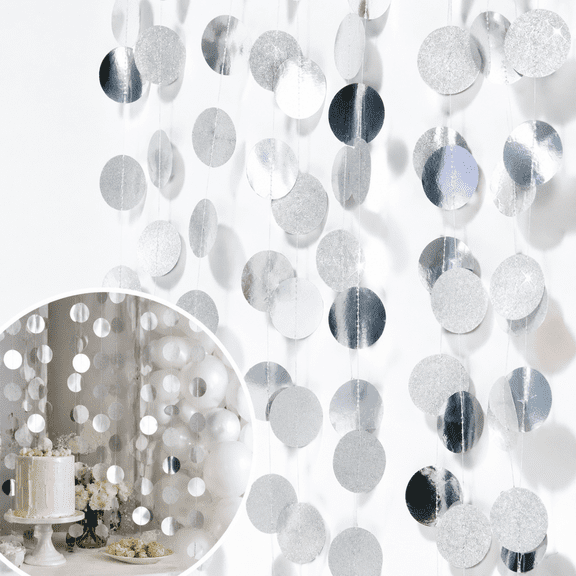 10 Pcs Silver Hanging Decorations Paper Dot Circle Garlands Glitter Streamers Banner for Graduation Wedding Birthday Party Backdrop Supplies