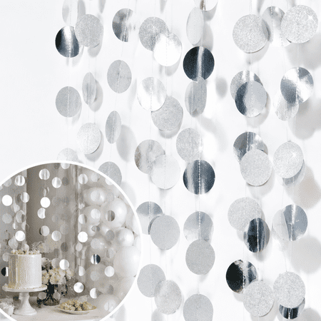 10 Pcs Silver Hanging Decorations Paper Dot Circle Garlands Glitter Streamers Banner for Graduation Wedding Birthday Party Backdrop Supplies