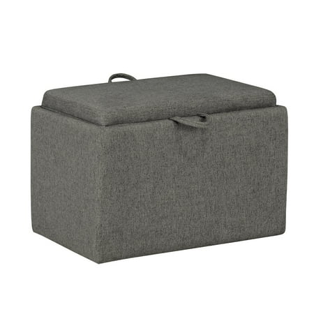 Designs4Comfort Accent Storage Ottoman with Reversible Tray in Gray Fabric