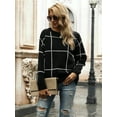 thumbnail image 5 of Women's Long Sleeve Casual Loose Tops Grid Pattern Knitted Pullover Sweater, Black, X-Large, 5 of 7