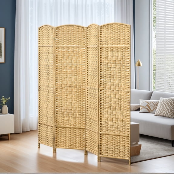 Kadyn Privacy Screens and Panels, Folding Room Divider Screen 4 Panel 6' Tall Privacy Screen Freestanding Wood Partition, Nature Wood