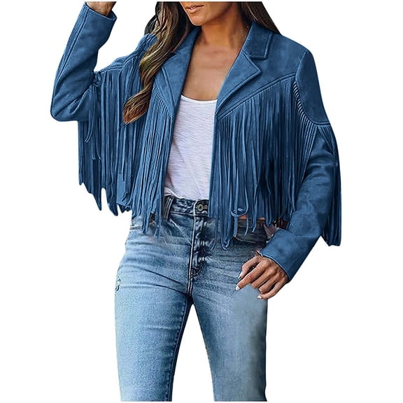 Ofreoo Fringe Coat For Women Faux Suede Leather Cowboy Style Coat Long Sleeve Tassels Cardigan Coat Womens Fall Fashion 2024