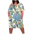 thumbnail image 1 of Pisexur Robes d'Été pour Femmes Mode Multicolore à Imprimé Floral Robe Soleil Décontractée Ample à Col en V à Manches Courtes Robes T-Shirt Fluides Surdimensionnées Robe Soleil avec Poches Grande Taille Robe Midi G-5TG, 1 of 5