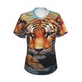 thumbnail image 5 of Zufioo Colorful Plant Tiger Print Women's Classic V-neck T-shirt, V-neck Short-sleeved Tops Home Wear, Suitable for Daily Life, Work, Outdoors-Small, 5 of 8