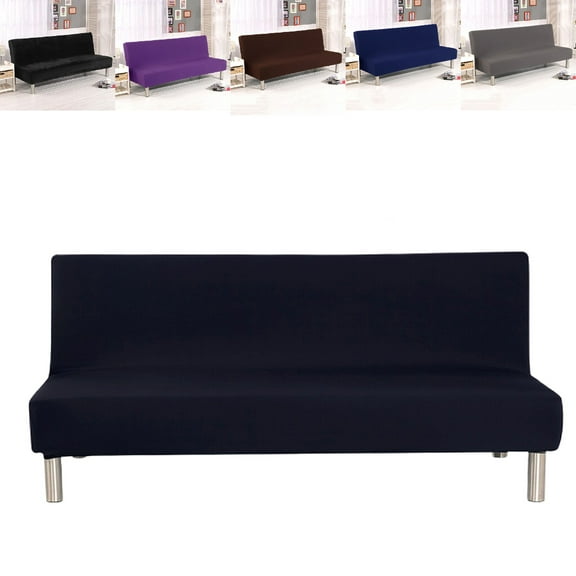 Eurhowing Stretch Futon Slipcover, Polyester Spandex Armless Sofa Bed Cover with Elastic Hem, 3-Seater Couch Sofa Protector, Black