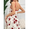 thumbnail image 4 of Women'S Floral Print Rib Knit Sleeveless Tie Front Chemise Nightgown Nightdress Sleepwear Red M, 4 of 5