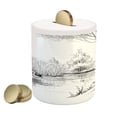 thumbnail image 1 of Nature Piggy Bank, Boat on the River by the Water Reeds Fishing Lake Plants Hand Drawn Style Nature, Ceramic Coin Bank Money Box for Cash Saving, 3.6" X 3.2", Black White, by Ambesonne, 1 of 4