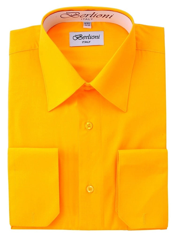 BERLIONI MEN'S CONVERTIBLE CUFF SOLID DRESS SHIRT-GOLD-5XL sleeve 38/39 ...