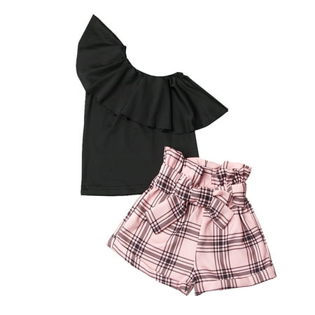 

Cute Clothes for Young Teen Girls Baby Girl Outfit Set Toddler Kids Girls Clothes Casual Beach Soild Sleeveless Pink Plaid Short 2PCS Outfits Set Pants Size 14 Girls