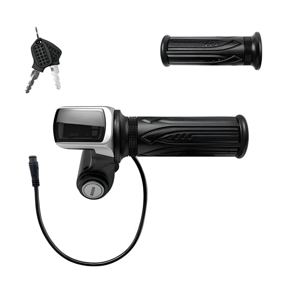 GJX Electric Bike Throttle Grip with LCD Display for 36V/48V E-Bikes Scooters Waterproof 6-Pin Inter Key Lock Real- Voltage Monito 7/8" Handlebar Compatible